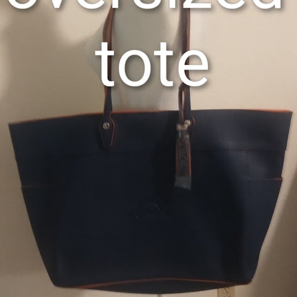 NEW Large TOTE Navy blue Orange Laptop Computer Business Travel Tote 13" X 22"